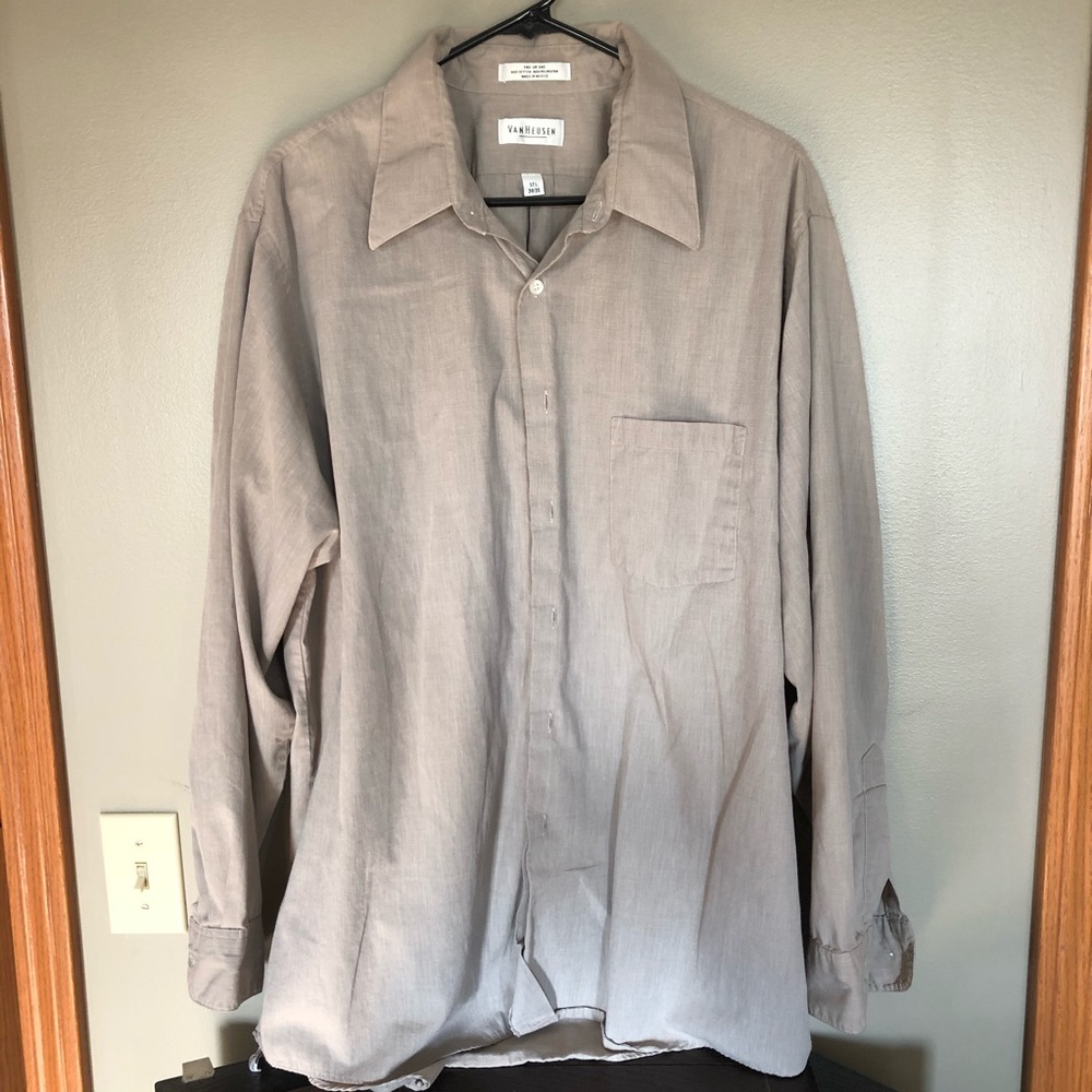 Tan Van-Heusen dress shirt, 17 1/2 neck, 34/35
